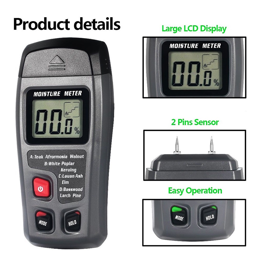 Wood Moisture Meter Kayu Kertas MT-10 Pengukur Kadar Air Paper LCD Display MT10 MT-10 EMT01