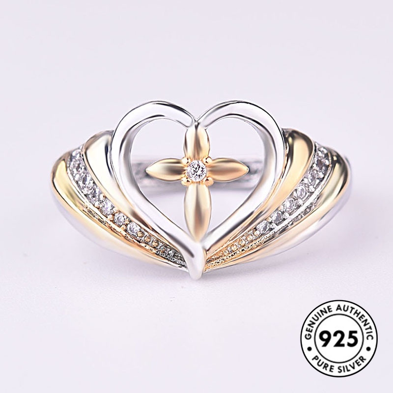 Cincin Sterling Silver 925 Desain Salib Hati