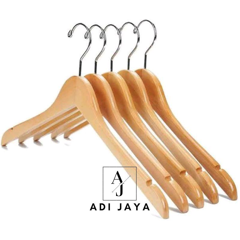 HANGER KAYU NATURAL KUALITAS PREMIUM / GANTUNGAN BAJU KUALITAS PREMIUM - DEWASA