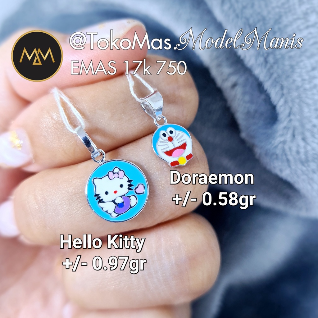 Liontin Anak Karakter Doraemon Hello Kitty emas putih 750 kadar 17k