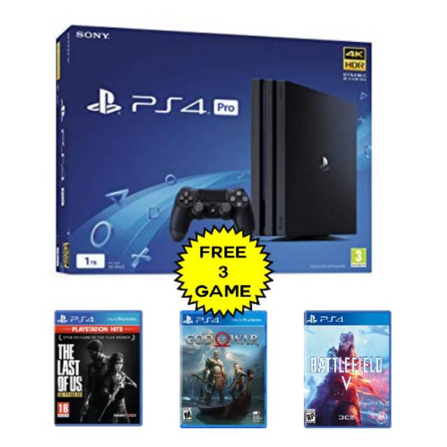 PS4 Pro 1TB (CUH7106B) Jet Black Extra 3 Game C