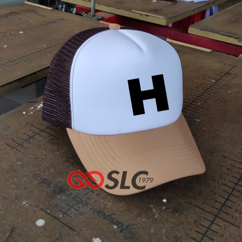 TOPI JARING TRUCKER HAT CAP PREMIUM INISIAL HURUF H CUSTOM NAMA LOGO SENDIRI