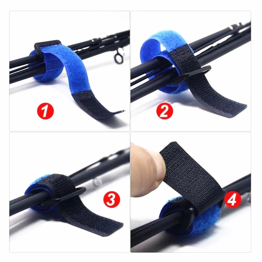 1Pc Nylon Reverse Buckle Elastic Tape Velcro Belts Cable Tie / Fishing Clasp Fixed Sticky Fastener Straps For Fishing Rod Hook Loop