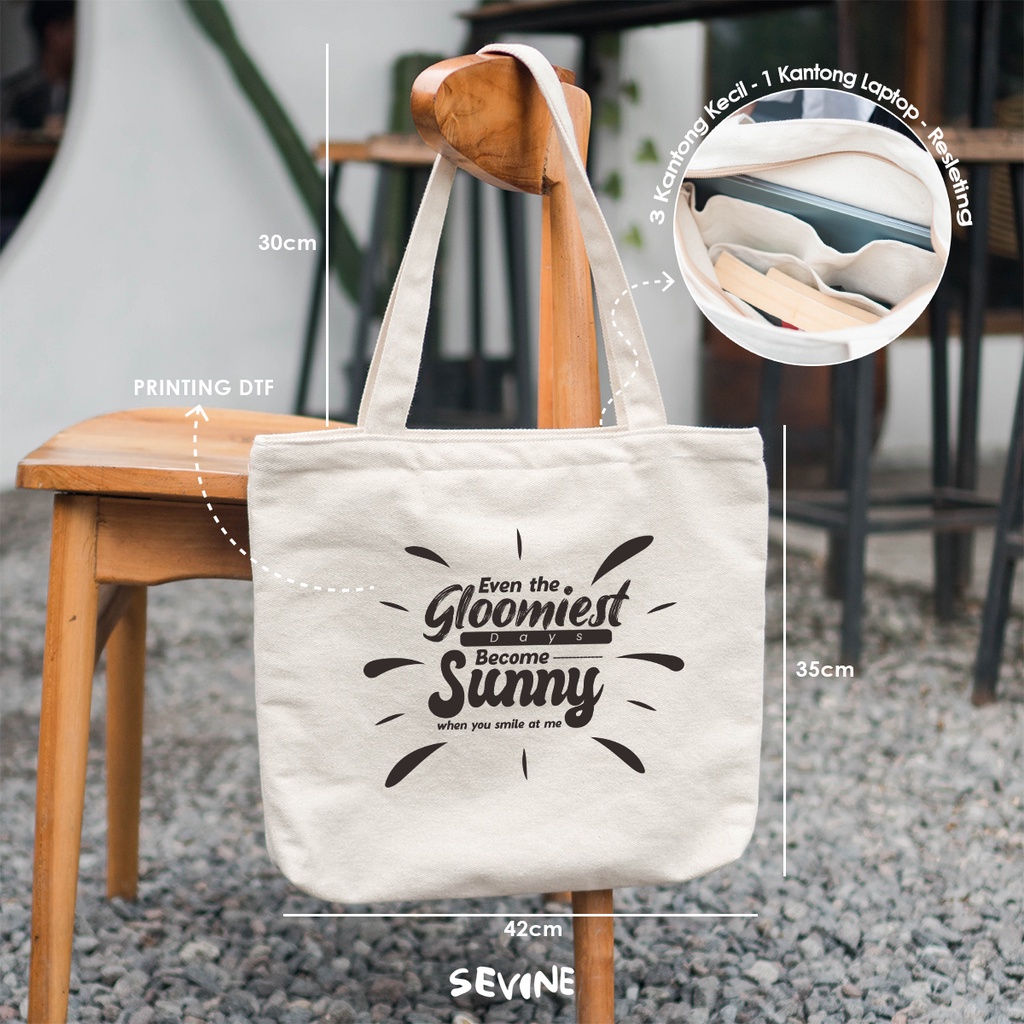 Sevine Tote Bag Kanvas Emily Tas Resleting Wanita Kuliah Fashion Laptop Totebag Quotes Aesthetic Vintage Series - CMW