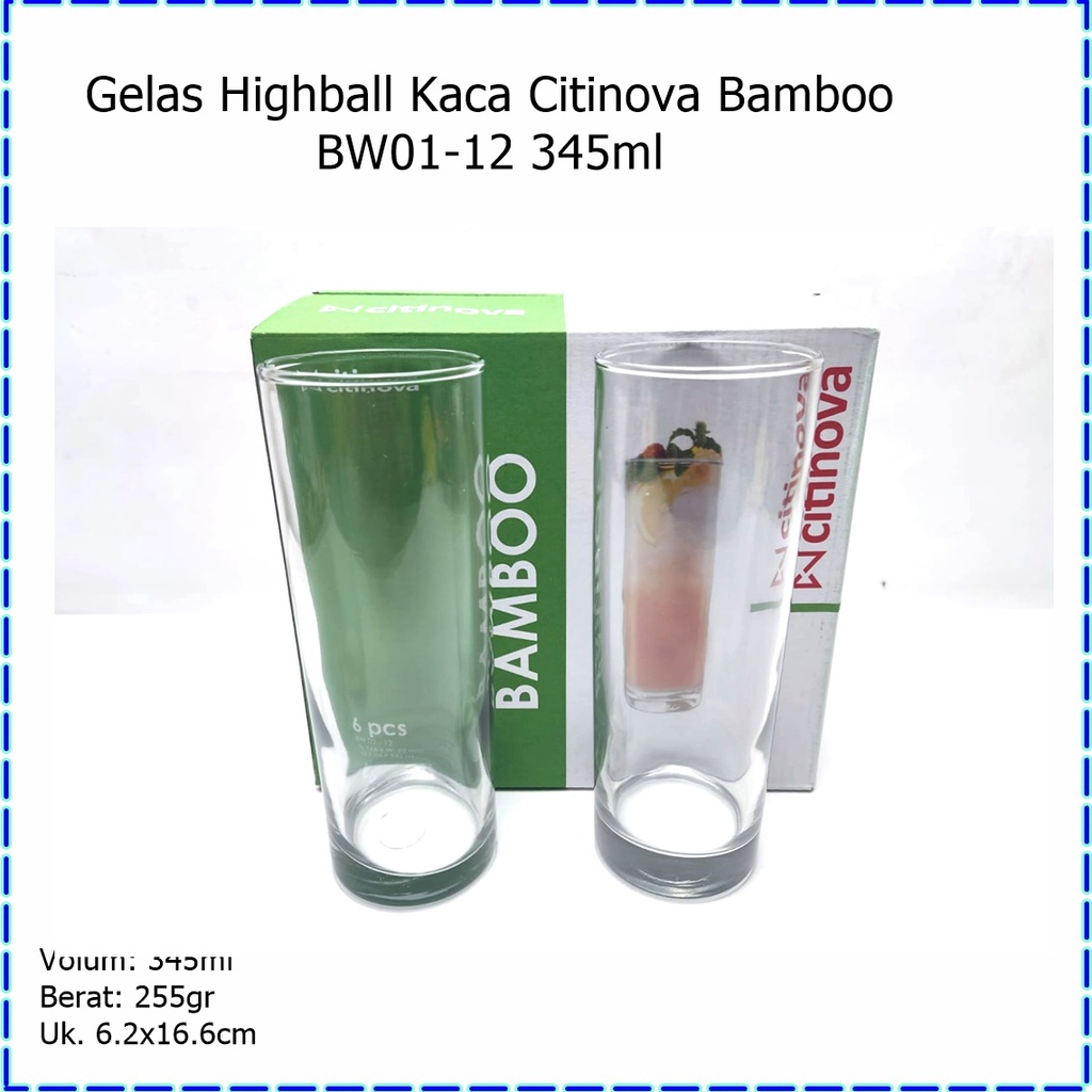 [6pcs] Gelas Highball Kaca/Gelas Jus Citinova Bamboo BW-02-12 345ml