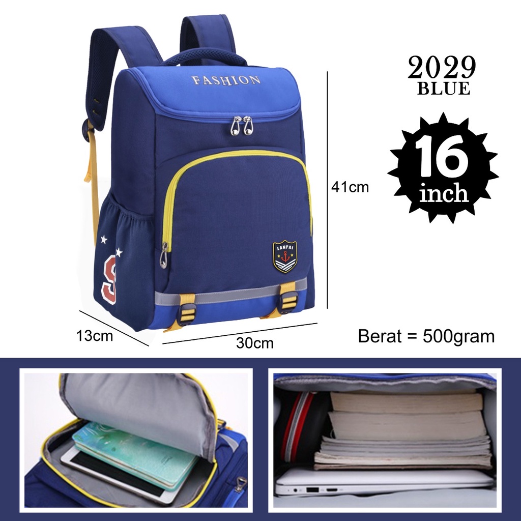 Tas Ransel Sekolah Lanpai 2029 Ransel Fashion Backpack [Free Botol Minum] Tas Kerja,Tas Anak