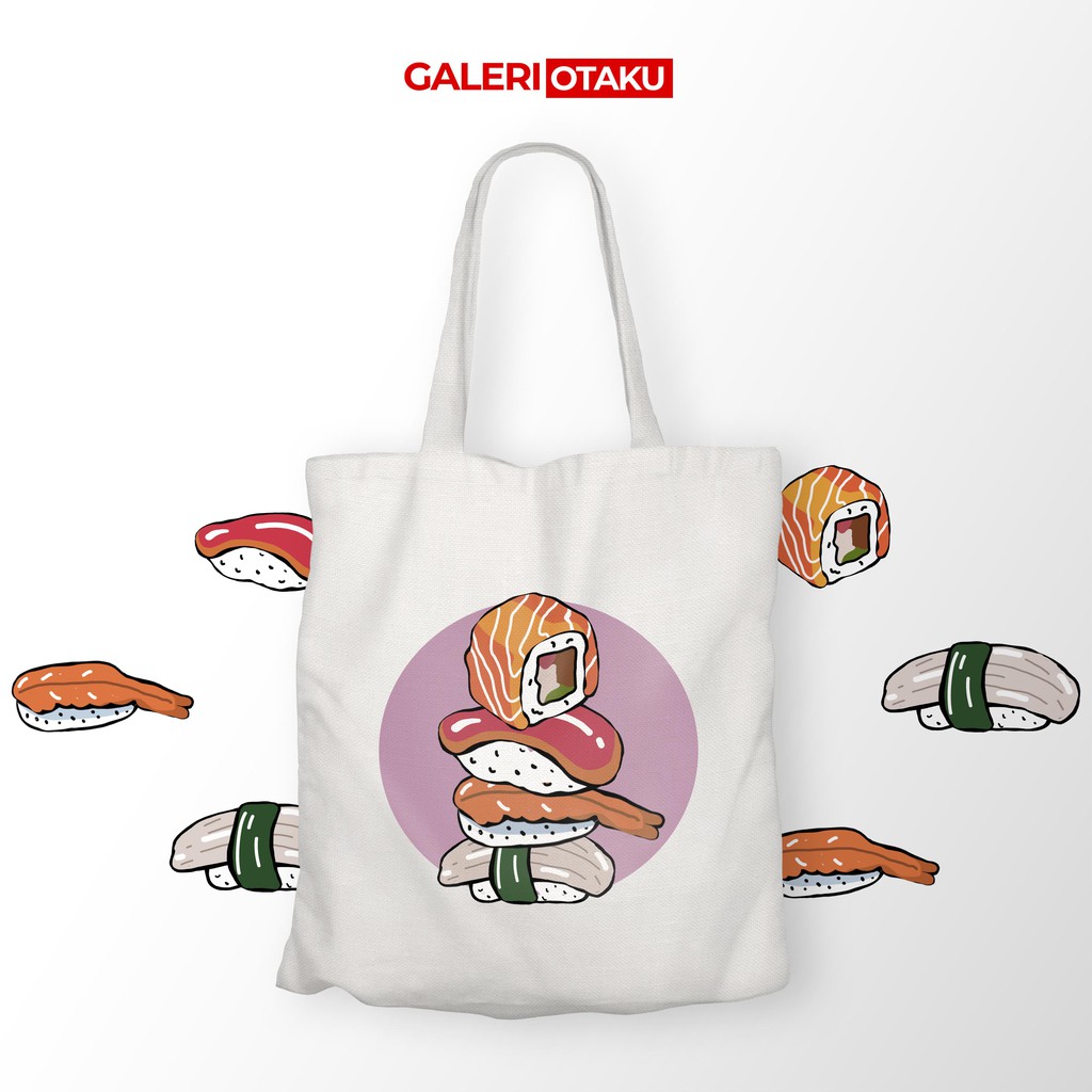 SALE TOTE BAG KANVAS SUSHI / JAPANESE TOTE BAG / TOTE BAG ILUSTRASI / TOTE BAG CUSTOM