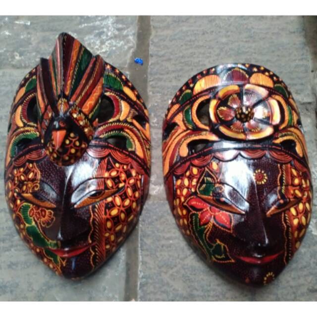 (BISA COD) SEPASANG TOPENG BATIK RAMA SHINTA KARAWANG UKURAN L 22x17x7 cm PAJANGAN DEKORASI DINDING