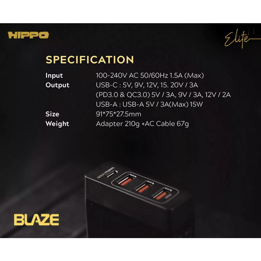 Hippo Elite Blaze PD/QC Adapter 75w