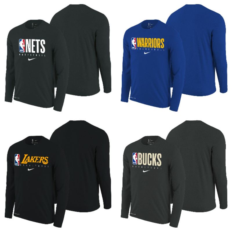 Tshirt Baju Kaos NBA NIKE Essential Longsleeve Lengan Panjang LA Lakers Warriors Bucks Brooklyn NETS