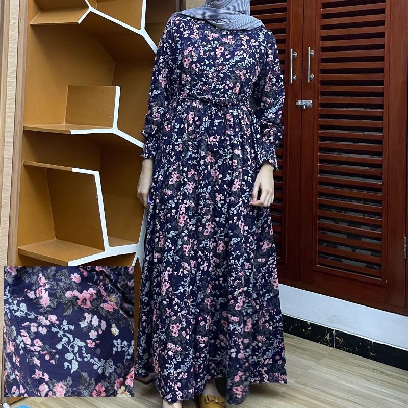 [SIZE STANDAR VOL 1] Floral dress maxi dress panjang gaun casual bunga wanita-Birel pink 3 ruffle