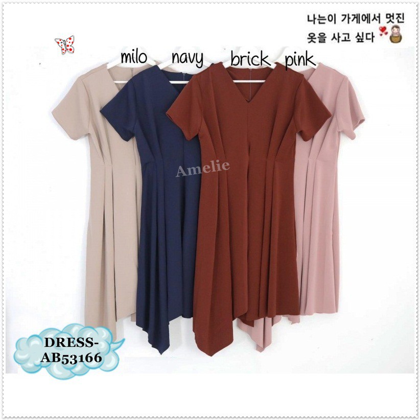 [baju wanita korea]  Party Midi Mini Dress Gaun Pesta Wanita Korea Import Merah Pink Biru