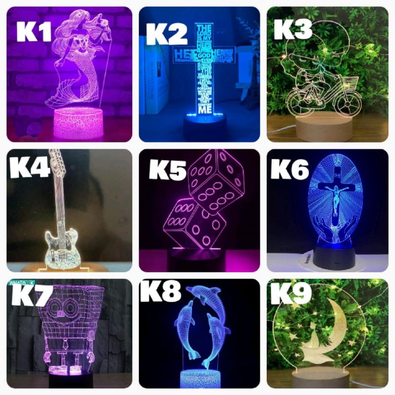 Lampu Hias Tidur LED Karakter 3D Kamar Transparan 3Dimensi Salib Yesus Kristus, Gitar , Dadu Part 11