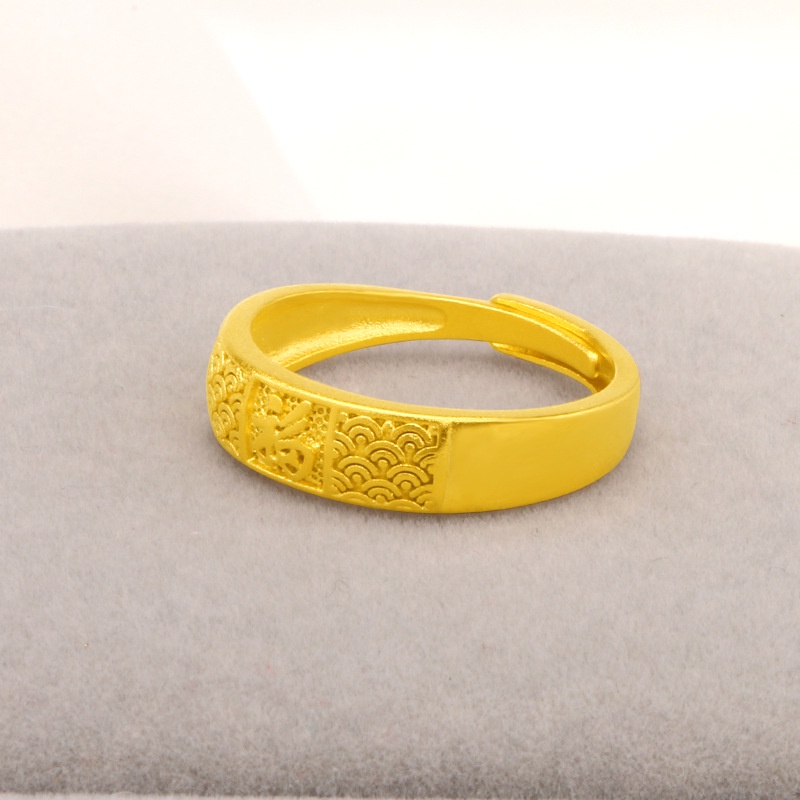 2021 Cincin Jari Telunjuk Lapis Tembaga 24K Gold Glossy Desain Awan Fu Karakter Bangkok 916 Untuk Pria