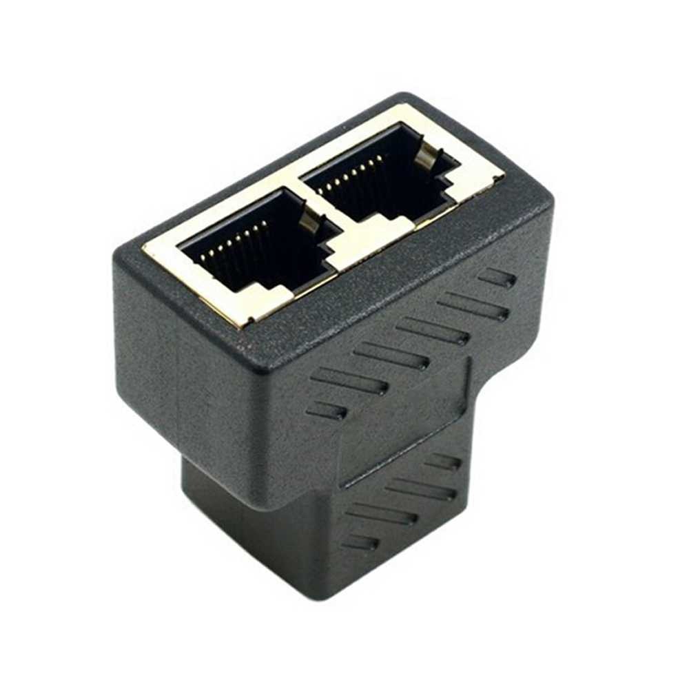 Splitter Pembagi LAN Pasif T Cabang Hitam 1F-2F Plug RJ-45 RJ45 Female