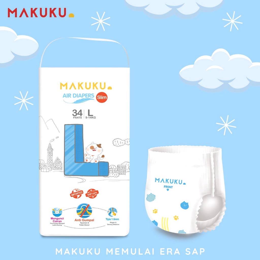 NEW! Popok Makuku Air Diapers SLIM pants L34 ( 9-14kg)