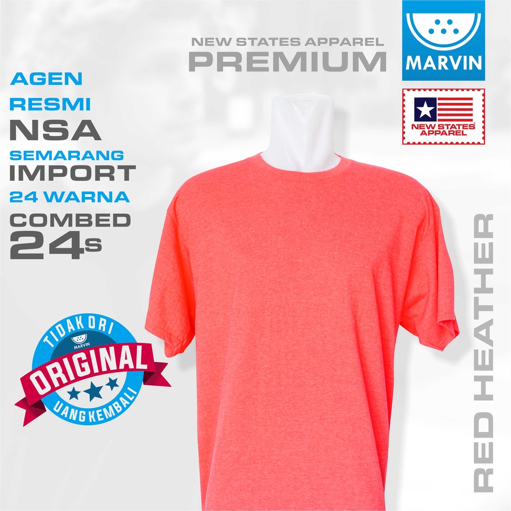Kaos lengan pendek polos merah heather new states apparel import 24s premium red heather custom pod 