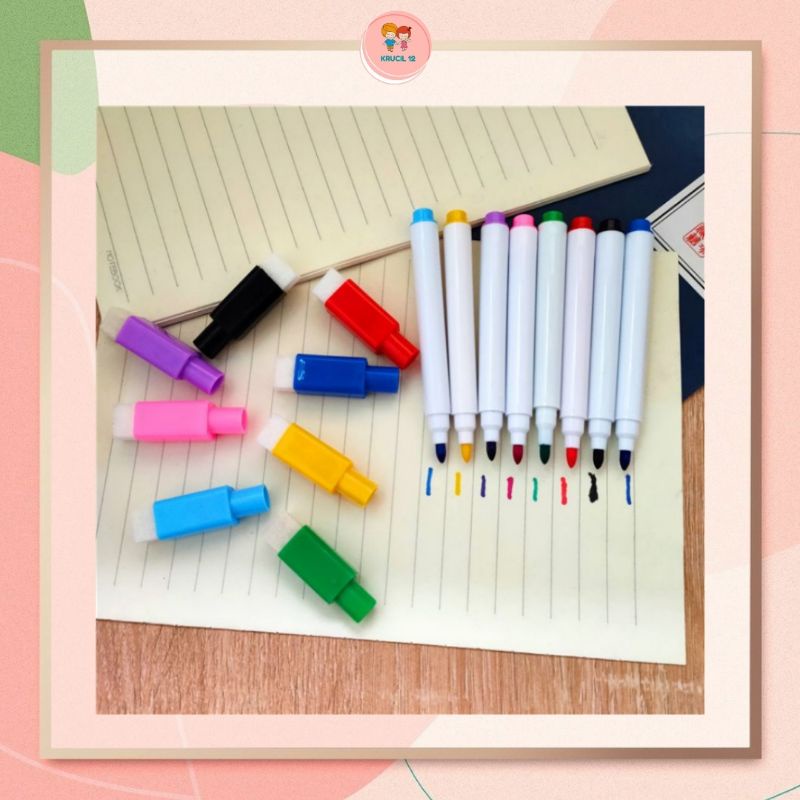 

[ KRUCIL 12 ] 1 SET ISI 8pcs SPIDOL WIPE CLEAN PAPAN TULIS BOARDMAKER WARNA WARNI