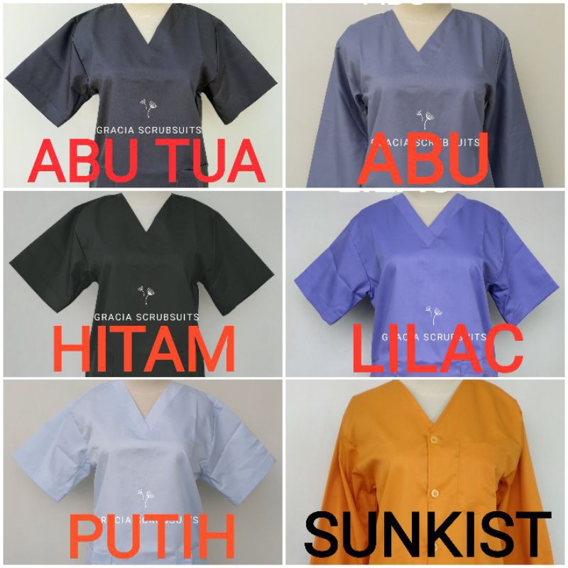 READY STOCK! GRACIA SCRUBSUITS - Baju jaga/baju scrub/jaga malam/oka/ APD bahan drill dokter MURAH