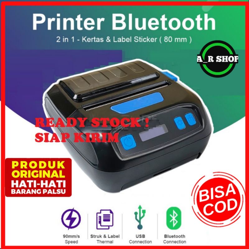 Printer Resi Label Pengiriman / reciept Printer thermal 80mm 80PBW Portable Bluetooth