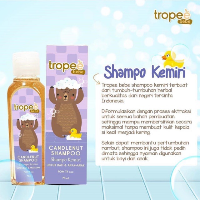 TROPEE Bebe HAIR LOTION / SHAMPO KEMIRI ( Candlenut Shampoo) / MINYAK KEMIRI KUKUI ( Oil ) / BODY WASH Anak Bayi 100ml / TELON / BUG SPRAY / DISINFEKTAN FOOD GRADE