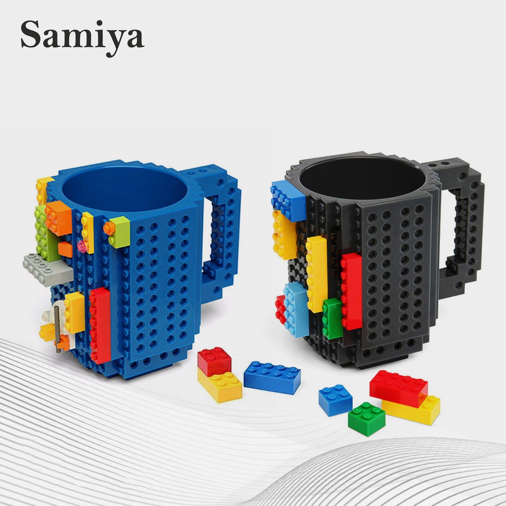 gelas mug lego build-on brick black / gelas minuman unik model lego / puzzle mug