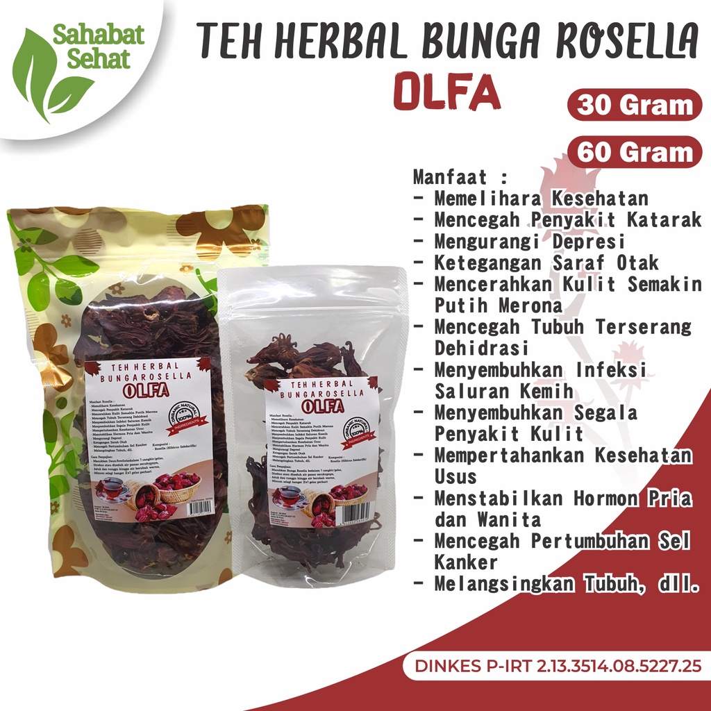 

(PREMIUM) TEH HERBAL BUNGA ROSELLA OLFA 60 Gram Rosela Merah Ungu Kering