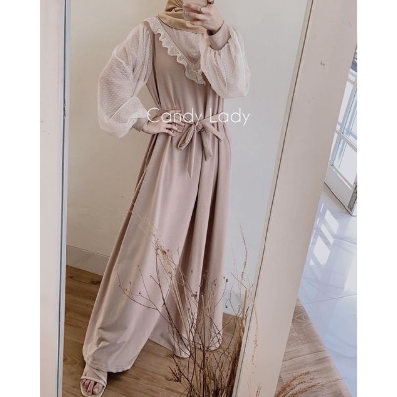 GAMIS POLOS KOMBINASI TUTU DOT MOSCREPE BERKA