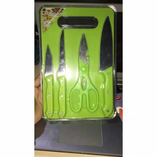 Set pisau dapur plus talenan 5 in 1 lengkap pisau dan gunting