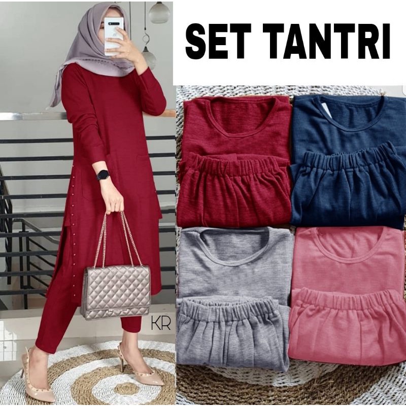 St Long Tunik Celna Kulot Baju Setelan Wanita Remja Muslim Set Tantri Tunik Celana Panjang Kekinian