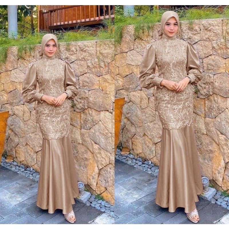 (New Product) Gamis Brukat Duyung Delina / Gamis Terbaru 2022  / Gamis Trendy / Gamis Pesta dan Kondangan / Dress Seragam / Fashion Muslim Wanita