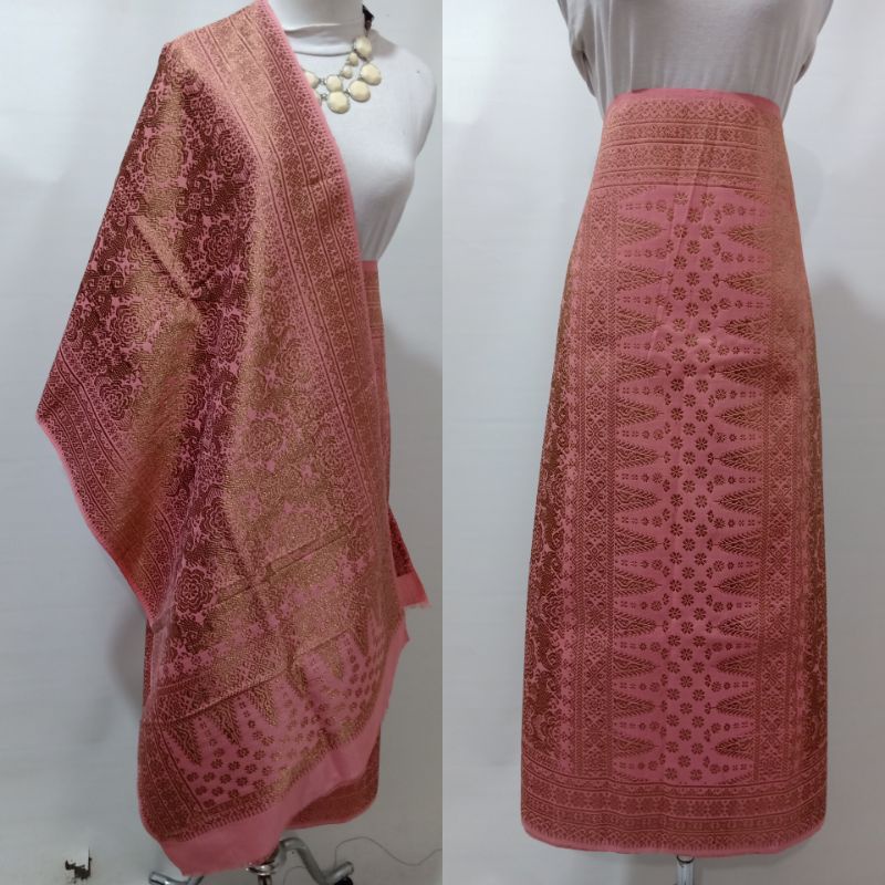 Songket Palembang Asli l Lepus Kristal Tembaga l dusty pink l sutera gebeng l unik