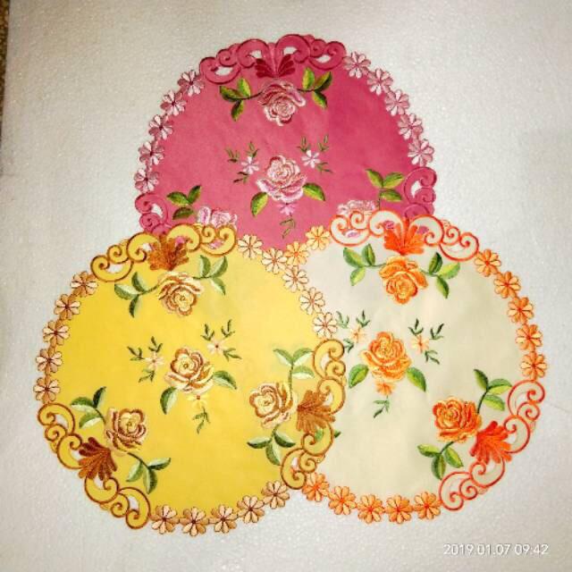 Taplak Meja Bulat Kecil Diameter 40cm Kuning Pink Oranye Lingkaran