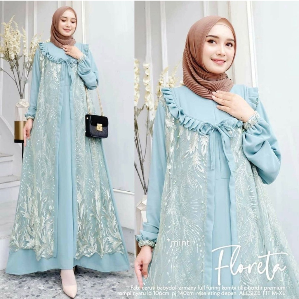 DRESS KONDANGAN BRUKAT - FLORETA MAXY BRUKAT - DRESS MAXY PESTA - DRESS BRUKAT PREMIUM