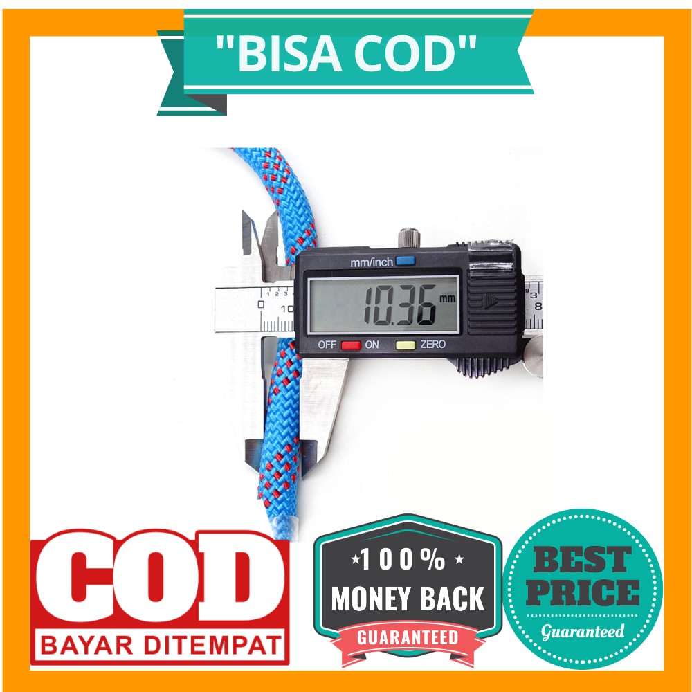 BISA COD Tali Paracord Panjang Tebing Climbing Rope 10mm 20 Meter with Steel Buckle - 24KN - Blue