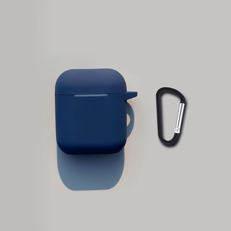 Case Pelindung Airpods I12 Tws Bahan Silikon Warna Solid Dengan Carabiner-Dark Blue