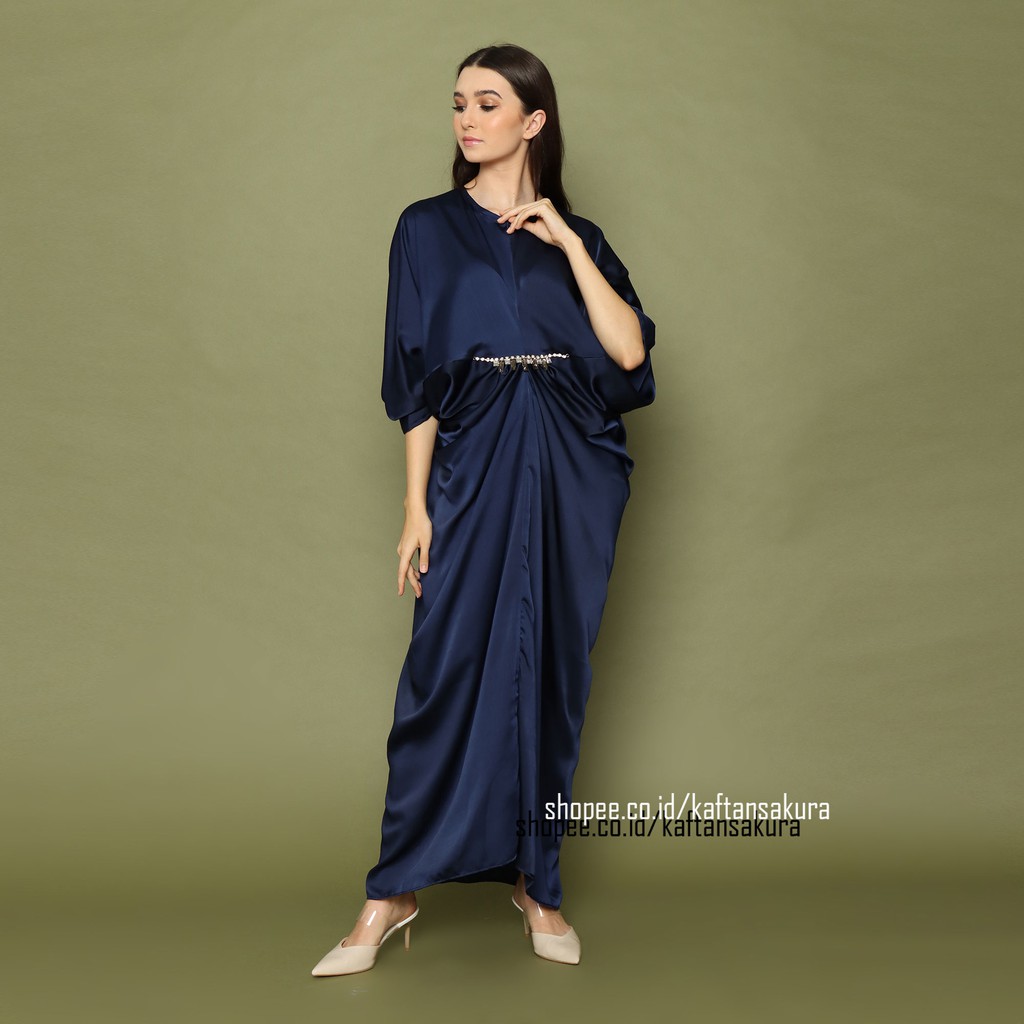 kaftan wanita muslim busui terbaru payet belt elegant warna hitam cantik termurah lebaran