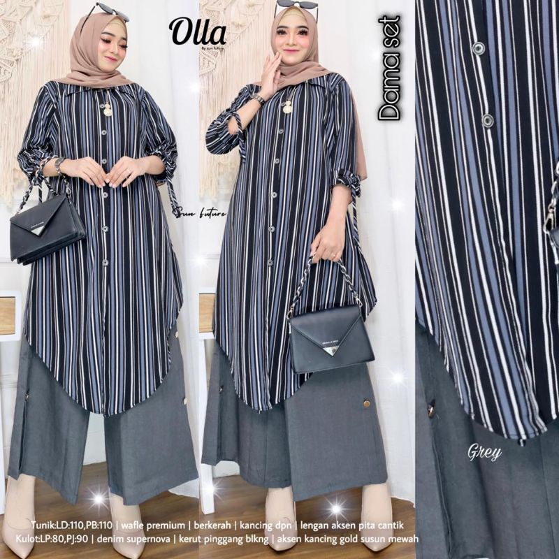 Dama Set By OLLA • Setelan Wanita • Atasan Blouse Tunik Kulot Celana Panjang Wanita Set