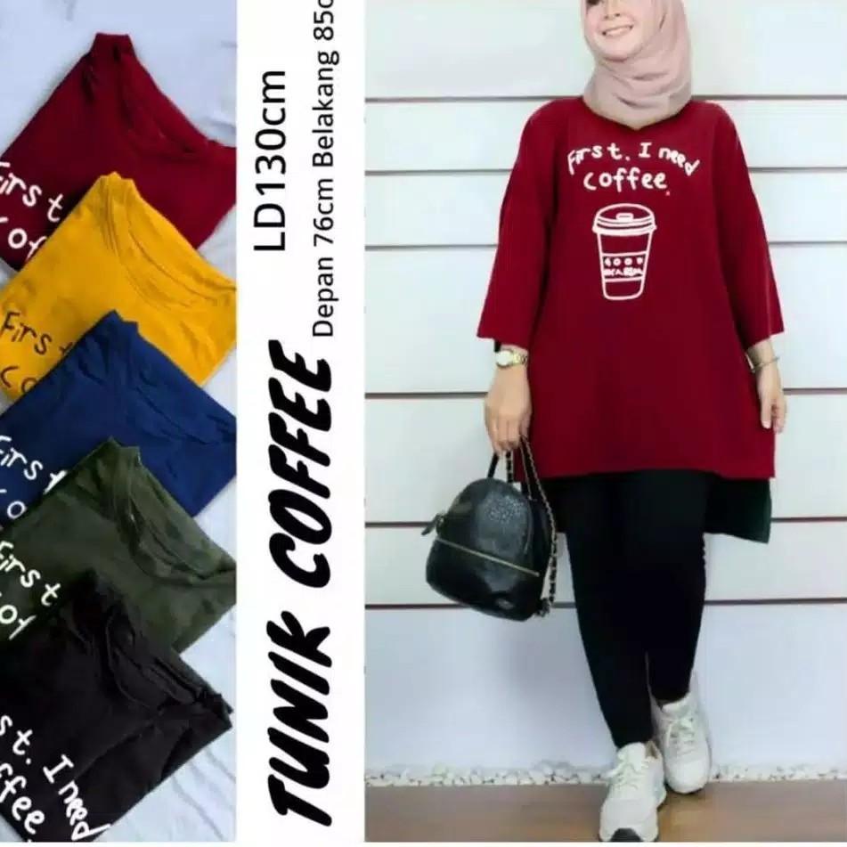 ➲ TUNIK WANITA / TUNIK WANITA JUMBO / TUNIK WANITA TERBARU 2020 KEKINIAN MOTIF COFFE JUMBO ➵