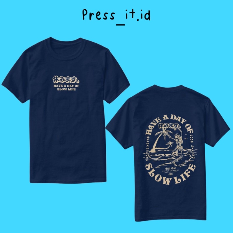 T-Shirt Cotton Compress Premium Slow Life Navy