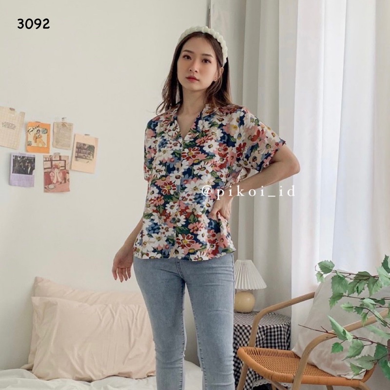 Kemeja lengan pendek motif bunga / kemeja pantai katun rayon murah / kemeja summer lucu 3092