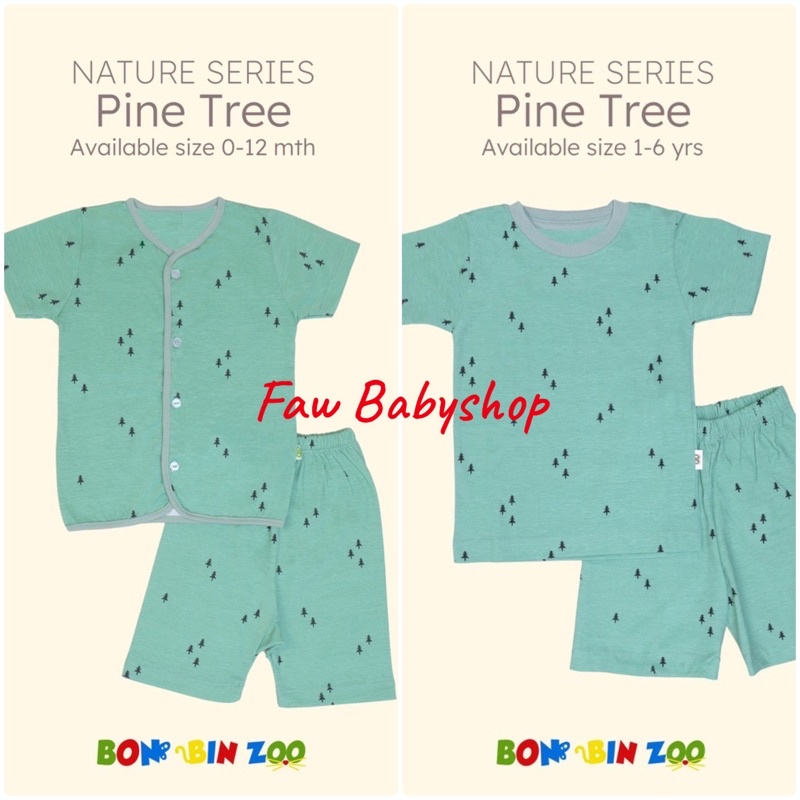 Bonbinzoo Nature Series - Setelan Baju Pendek Kancing Depan Celana Pendek 0 Bulan - 3 Tahun SNI