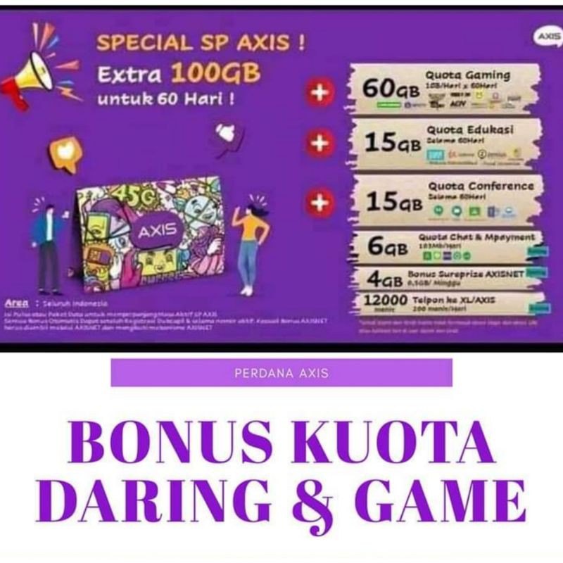 KARTU PERDANA AXIS BONUS 100GB 1 BOX ISI 50 PCS NASIONAL