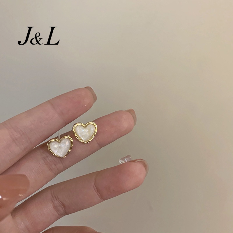 Anting Tusuk Bentuk Hati Opal Bahan Alloy Gaya Korea Untuk Wanita