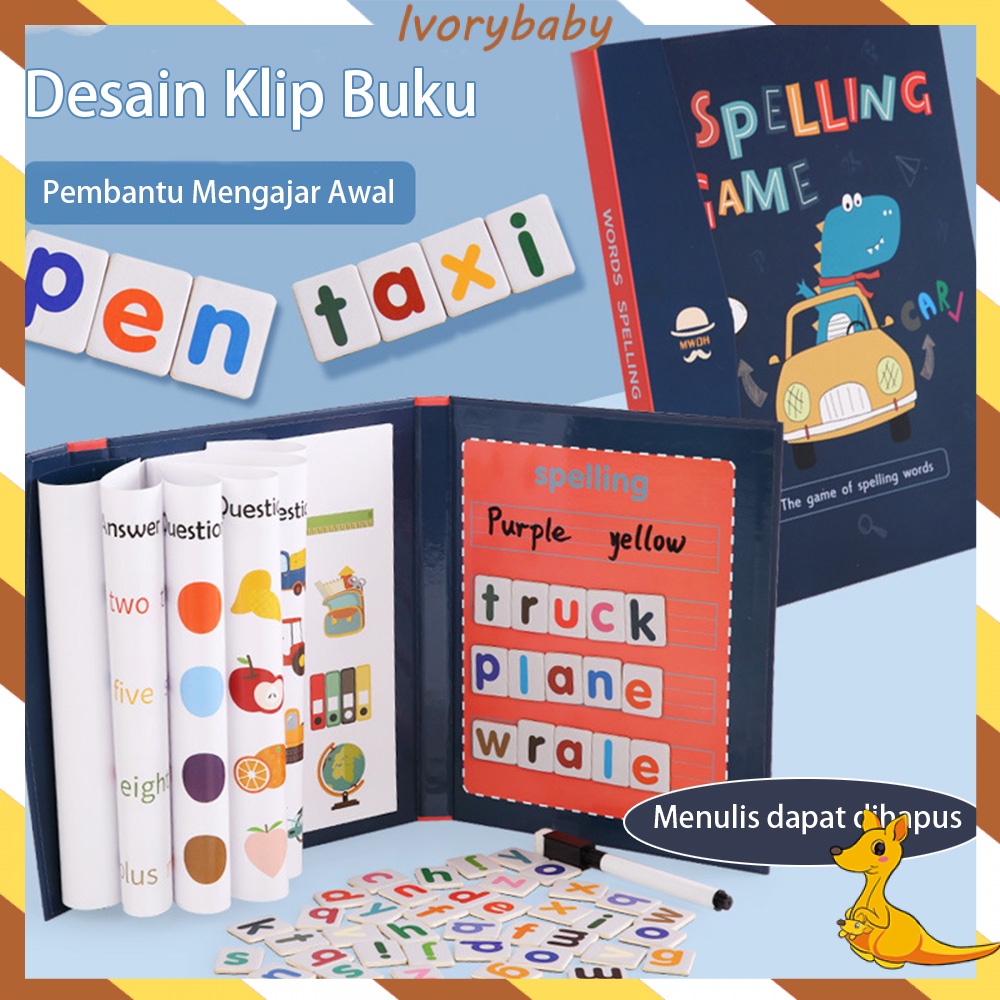 Ivorybaby Mainan edukasi anak magnet book buku belajar menulis huruf dan angka