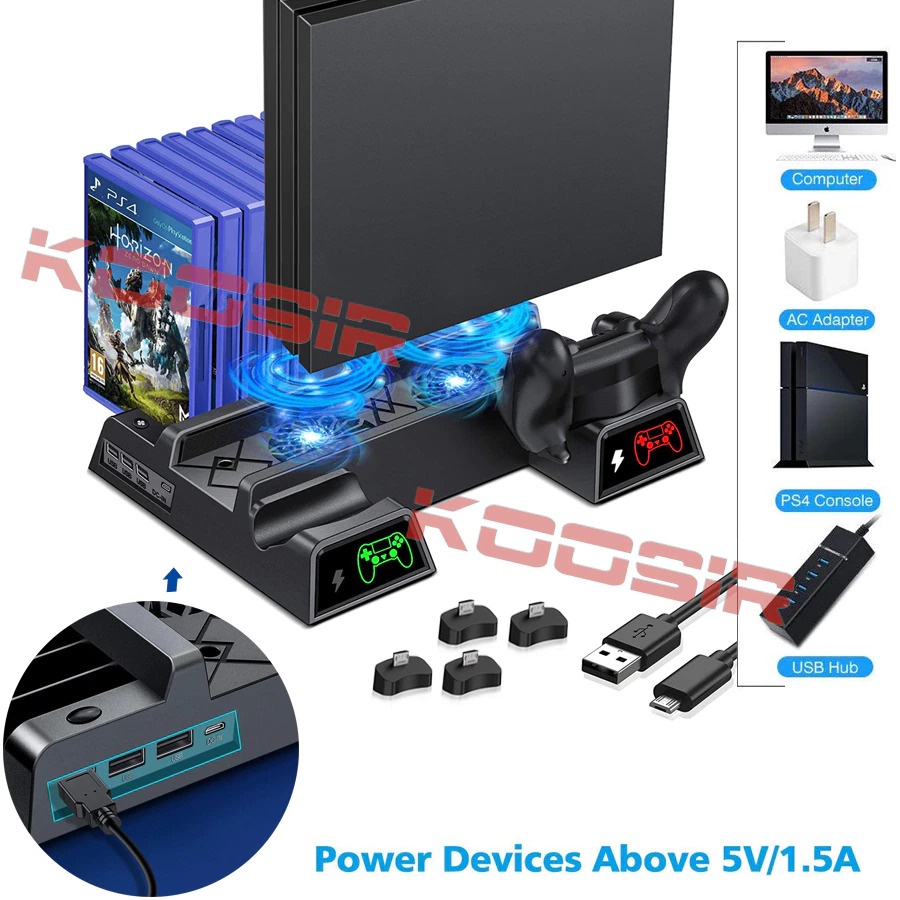 Docking Vertical Cooling System PS4 with 2 Gamepad Controller Charging Base - TP4-19076 - Black