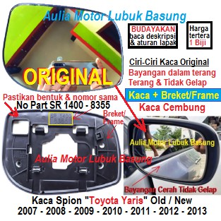 Kaca Spion Original Toyota Yaris New Gen 2 Bakpao 2007 2008 2009 2010 2011 2012 2013 + Frame