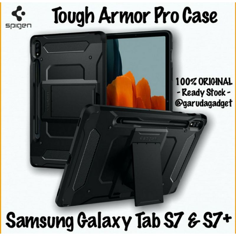 Original Case Samsung Galaxy Tab S7 & S7 Plus Spigen Tough Armor Pro Casing Cover - Black, Tab S7