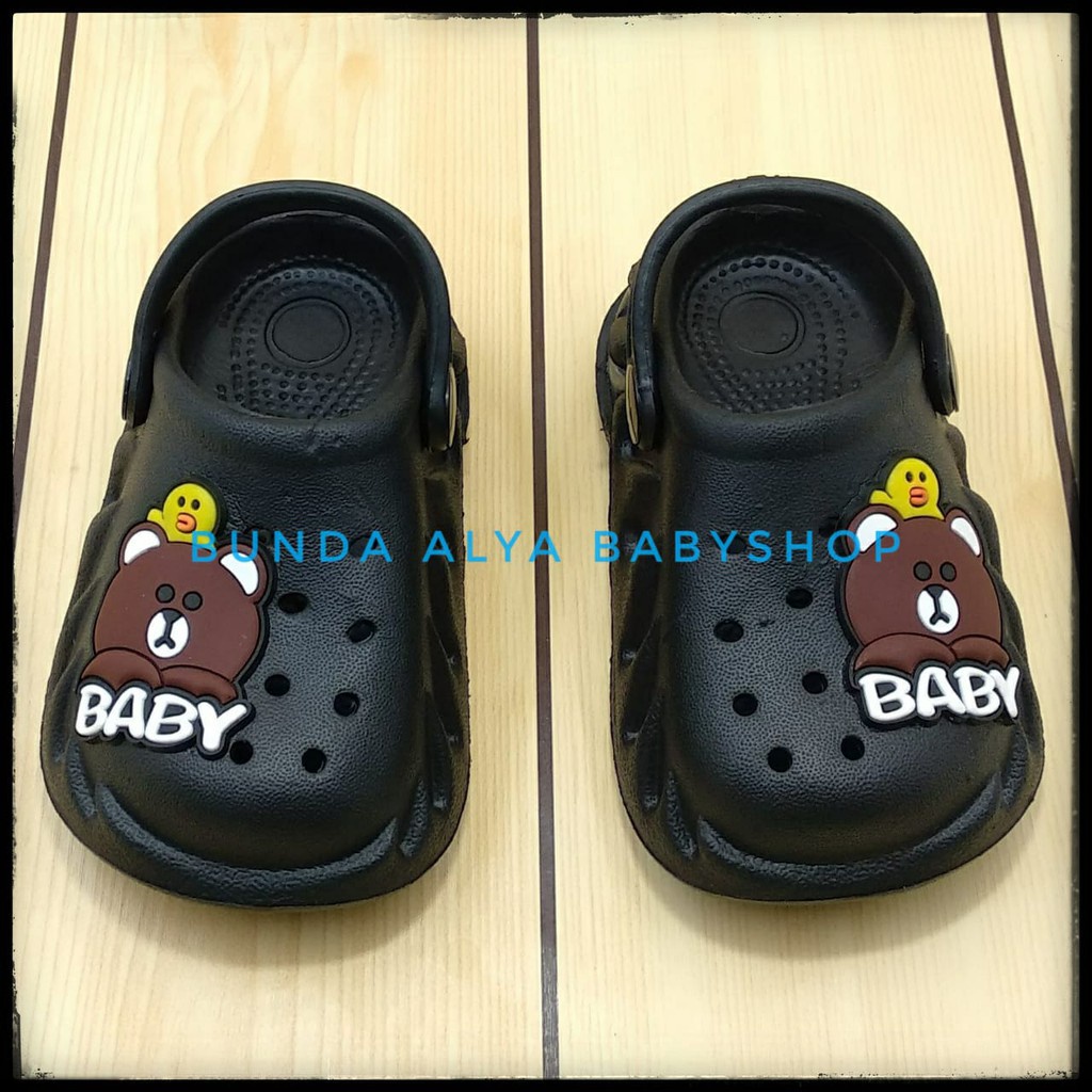 Sendal Anak Laki Usia 6 Bulan 1 Tahun HITAM Sendal Anak Cowok Karet Model Tali belakang Motif Kartun Lucu Size 19-22