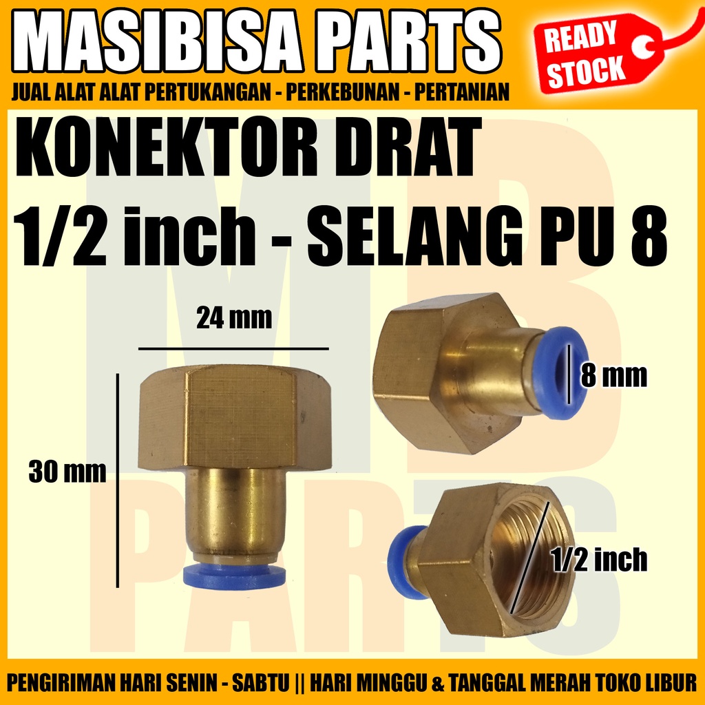 Konektor Slip Lock Tembaga 8mm / Drat Dalam 1/2&quot;